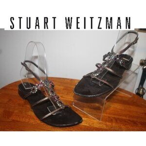 $448 Stuart Weitzman Bronze Bejeweled Gladiator Shoes Sandals 8.5